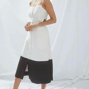 Maeve by Anthropologie Colorblock Linen Midi Dress White Black XS